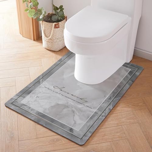 Treer Alfombrillas de Baño Antideslizantes, Diatomita Alfombra WC en Forma de U Secado Rapido, Suave, Absorbente, Lavable para Pedestal de Inodoro (55 * 60cm,Mármol Gris)