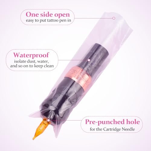 ATOMUS 200pcs Pink 7.8 * 2.6in Disposable Tattoo Pen Machine Bags Large Tattoo Pen Cover Bags for Wireless Tattoo Pen Machine Accessories - Image 3