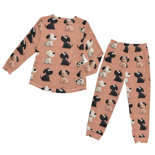 Long Sleeve Pajama Set for Girls Boys Kids,Cute Dogs with Hearts Comfy Nightwear Soft Loungewear,Family Matching PJs Underwear Set 8T2