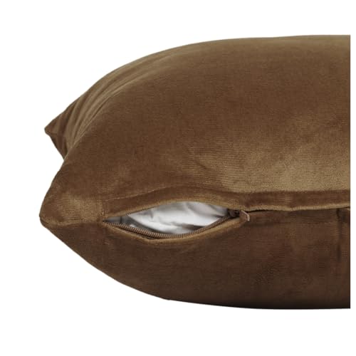 Image of Amazon Brand - Umi Velvet Decorative Cushion Cover 18x18 Inch - Set of 5, Soft Solid Square Throw Pillow Covers for Sofa, Living Room or Home Decor - 45x45 cm in Brown Color