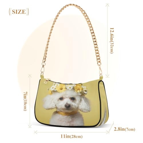 Shoulder Bags for Women White Poodle with Flower Crown Hobo Tote Handbag Small Clutch Purse with Zipper Closure3