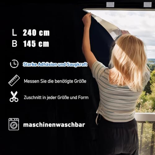 SwartLife Fenster verdunkelung saugnapf, 240 x 145cm verdunklungsfolie für Fenster, für Dachfenster verdunkelung und Sonnenschutz Fenster innen | Tragbare Reise verdunklungsrollo, verdunkelungsfolie