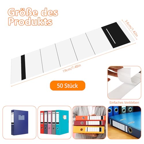 50 Stück Ordnerrücken Selbstklebend Set 3.6 * 19cm Klebeetiketten Ordnerrücken Weiß Rückenschilder Selbstklebend Aktenordner Aufkleber Rücken für 5cm Schmale Ordner
