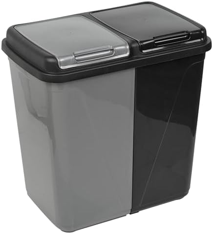 URBNLIVING 60/90L Double Kitchen Recycling Laundry Duo Bin Garbage Under Cabinet Trash Can (90L - Black & Grey)