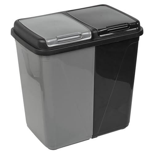 URBNLIVING 60/90L Double Kitchen Recycling Laundry Duo Bin Garbage Under Cabinet Trash Can (90L Black & Grey)
