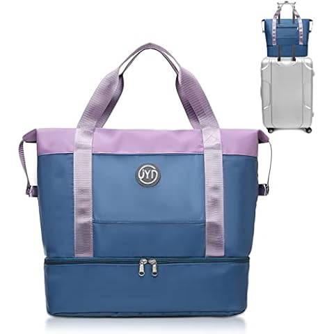 Travel Duffel Bag with Wet Pocket & Shoes Compartment, 36L Large Weekend Overnight Bag for Women, Waterproof Gym Bag Lightweight Carry On Luggage Bag Hospital Holdall Tote Bag Sports Bag (Blue) Cover