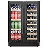 Tylza 24 Inch Wine and Beverage Refrigerator, Dual Zone Wine Beverage Cooler 24" with French Door, Under Counter Wine Beer Fridge Built-In or Freestanding, Holds 20 Bottles and 88 Cans, Black