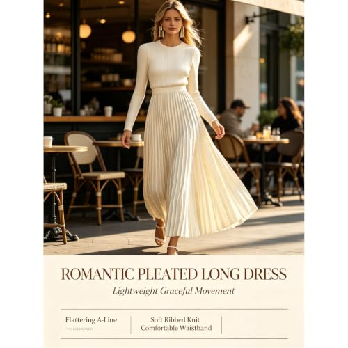 Robe longue en maille ajustée avec jupe plissée trapèze