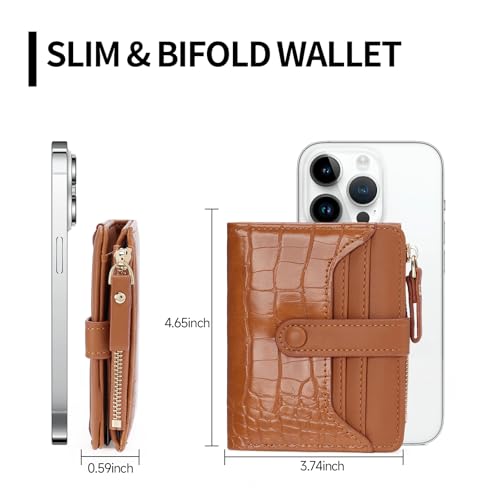 Image of Small Wallet for Women Leather Card Holder Bifold Ladies Wallets with Zipper Change Pocket ID Window