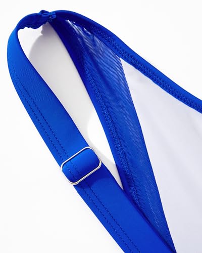 SUUKSESS Women Slimming Tummy Control One Piece Swimsuits Sexy Mesh High Waisted Monokini Bathing Suits (Royal Blue, M) - Image 5