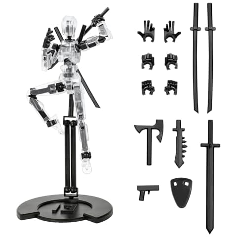 T13 Action Figure (Assembly Completed), Samurai Style Titan 13 Action Figure Set with Bracket and 6 Weapons Dummy 13 Action Figure Nova 13 Lucky Multi-Joint Movable Robot for Decoration (Transparent ) Cover