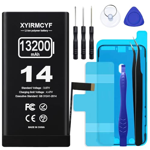 XYIRMCYF 13200mAh Super Capacity Battery Compatible with iPhone 14, 0 Cycle Li-Polymer Replacement Battery for iPhone 14, with Professional Repair Tool Kit