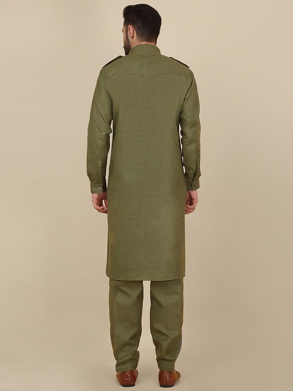 Image of KRAFT INDIA Men's Cotton Pathani Kurta With Drawstring Salwar Set