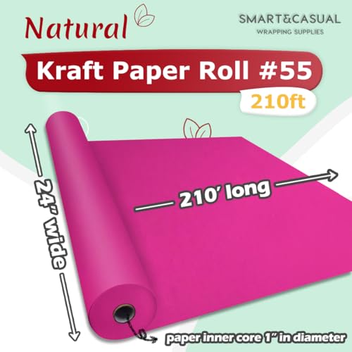 Image of SMART&CASUAL 24 inch x 2,520 inch (210') Rose Red Kraft Craft Paper Roll for Gift Wrapping Bulletin Board Bouquet Flower Art Packing Parcel Table Covering 80GSM 55LB (Rose Red, 24 inch x 210')