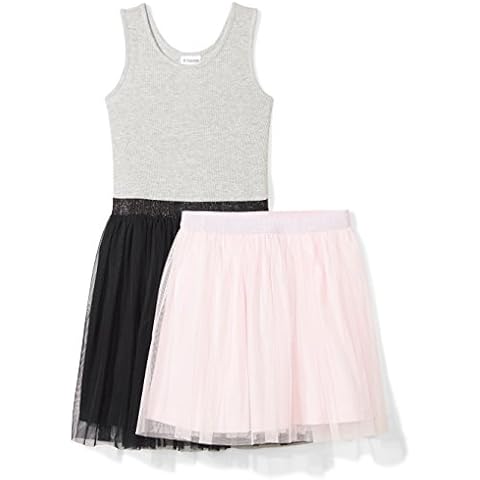 Spotted Zebra Toddler Girls' Knit Sleeveless Tutu Tank Dress and Skirt Set, Black/Pink, 4T Cover