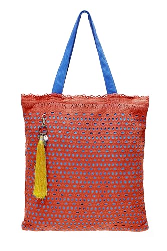 By Bers Die schöne Einkaufstasche - Leon Reticella-Spitze Einkaufstasche Tasche Tote Bag Schultertasche Einkaufsbeutel modisch robust nachhaltig (ET_ST_LeuchtOrange)