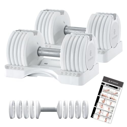 Image of BYZOOM FITNESS Pure Series Adjustable Dumbbell - 12.5 /25 /27.5 /50 /55 /75lb - ONE UNIT OR PAIR(check QTY before purchase) - 5-in-1 / 10-in-1 / 15-in-1 / 21-in-1 Flexible Hand Weights for Home Apartment Garage Gym, Strength Training & Fitness Workouts, White OR Black