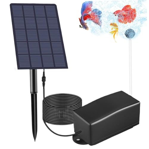 Pompe solaire de bassin, aérateur solaire de bassin 6 V 2 W 2 pierres à bulles d'air, pompe étanche IP64 avec câble connexion 118 pouces, aérateur d'air extérieur pour poissons, alimentée
