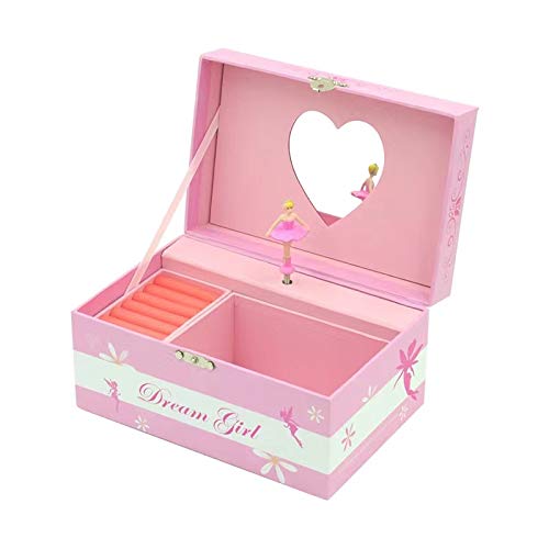 Orchid M Girl's Musical Jewelry Storage Box with Spinning Girls, Glitter Rainbow and Stars Design, The girls Tune (Pink)