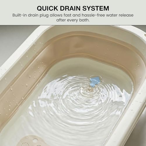 Image of Baybee Baby Bath Tub for 0 to 5 Years | Bath Tub for Kids with Anti-Slip Base & Quick Drain | Baby Bathtub for Kids with Heat Retention Design & Effortless | Foldable Bather for NewBorn Babies (Beige)