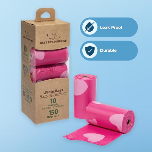 Image of Best Pet Supplies Dog Poop Bags, Rip-Resistant and Doggie Waste Bag Refills with d2w Controlled-Life Plastic Technology - Pack of 150, Pink Heart (Scented)