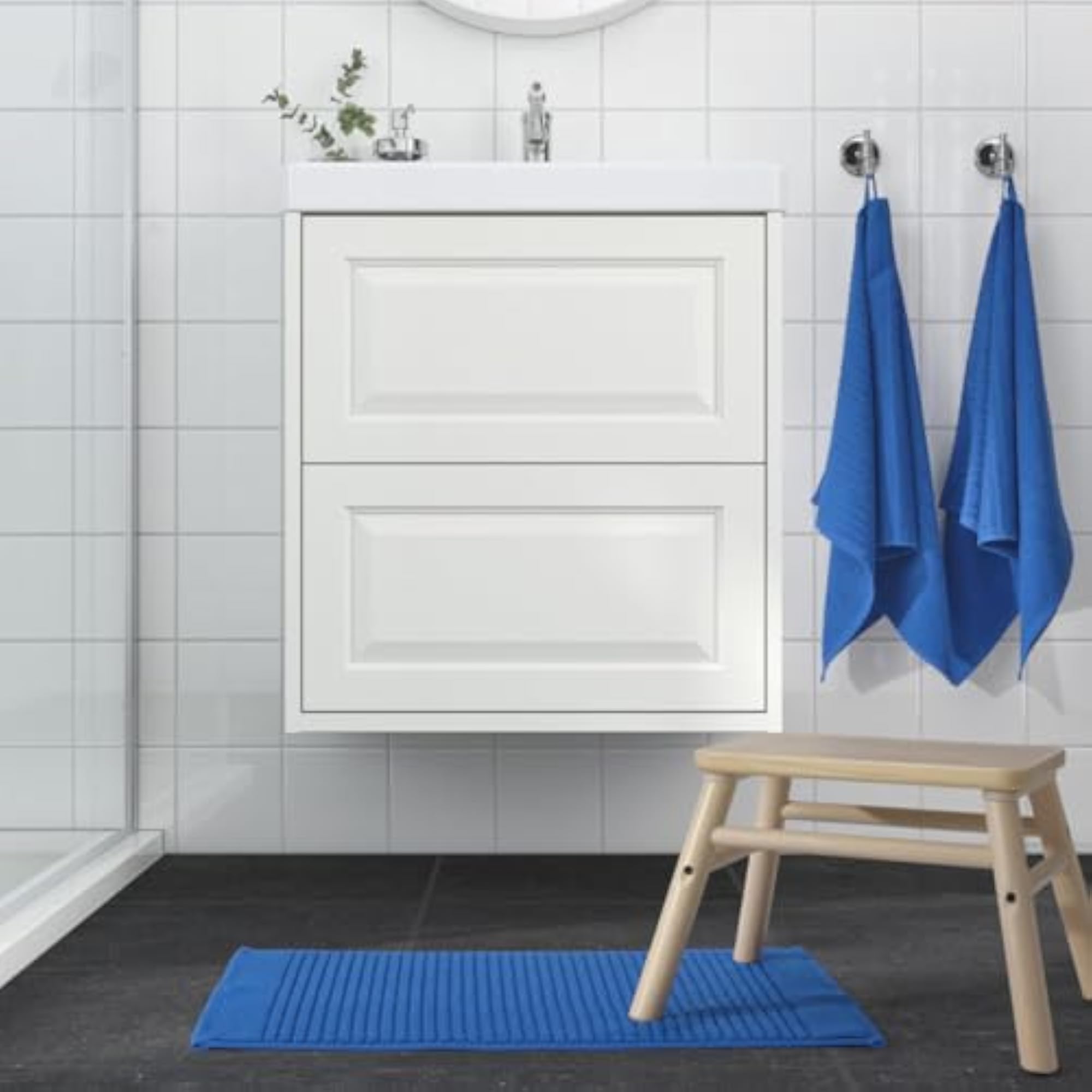 Bright Blue Cotton Terry Bath Mat