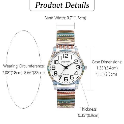 Bohemian Flower Stretch Band Watch for Women - Easy Read Analog Quartz Timepiece with Large Face and Elastic Bracelet - Image 3