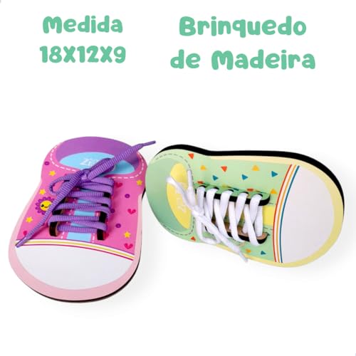 Brinquedo Pedagógico Tenis Madeira Primeiros Laços Brincadeira de Criança