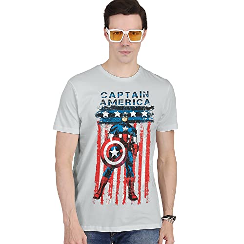 Image of Free Authority Captain America Printed Regular Fit Navy Blue Cotton Men Hoodie Sweatshirt