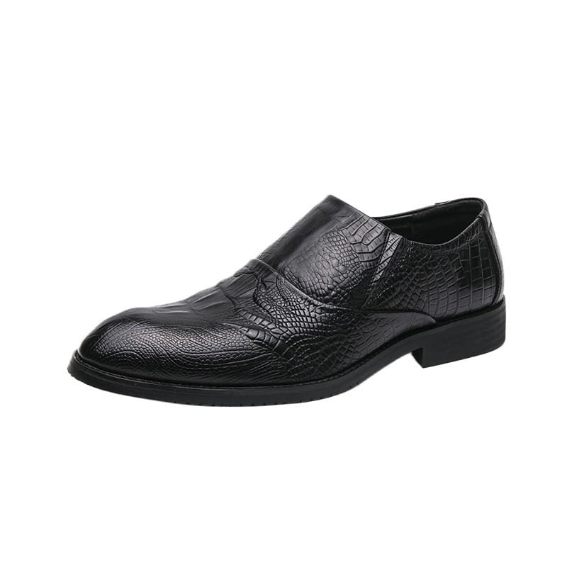 Dress Formal Shoes for Mens Block Heel Shoe Slip-on Working Breathable Burnished Leather