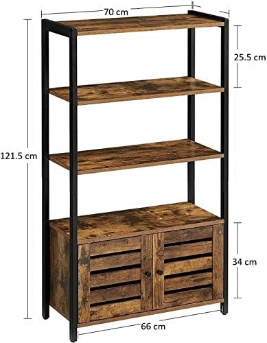 CruiseTech 3 Tier Wooden Steel Industrial Style Book Shelf Cabinet Case Display Rack Unit 2, 70 x 30 x 121.5