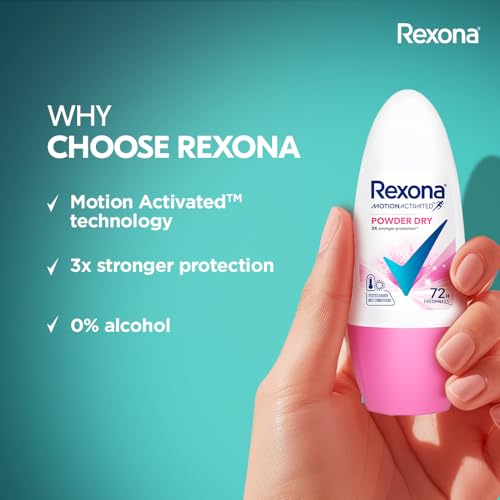 Image of Rexona Motion Activated Roll-On | Powder Dry Fresh Deodorant for Women | up to 72Hr long-lasting freshness | 45 ML (Pack of 2)