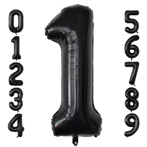Image of Number Balloons Black Party Balloon - Giant Number 1 Balloon, 40 Inch Large Balloon for Birthday Decorations, Black Party Supplies for Men Women