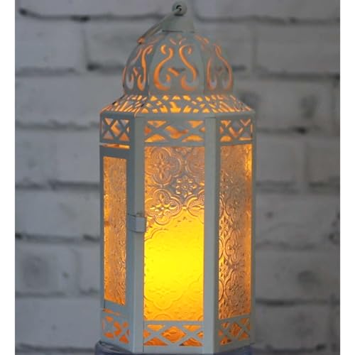 White Metal Decorative Moroccan Lantern Candle Holder Lamp for Indoor or Outdoor Home Decor Large - Image 2