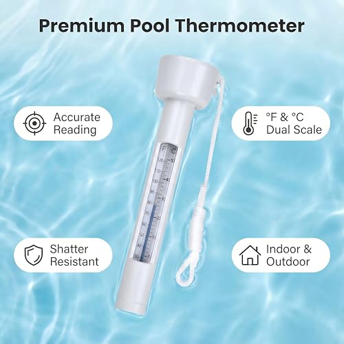 Image of Pool Thermometer Floating, Water Temperature Thermometer with String, Large Size Easy Read & Shatter Resistant Pool Accessories for Outdoor & Indoor Swimming Pools, Spas, Hot Tubs & Aquariums.(White)