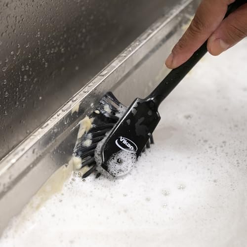 Image of Dish Brush with Scraper Edge 280mm - Medium Bristles - Black - Food Grade FDA Compliant