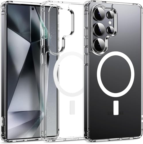 Image of JGD Magnetic Case for Samsung Galaxy S24 Ultra 5G Compatible with MagSafe, Shockproof Phone Bumper Cover, Anti-Scratch Clear Back (Clear)