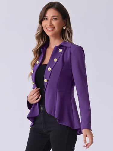 Allegra K Women's Casual Jacket Steampunk High Low Hem Open Front Long Sleeves Work Peplum Blazer3