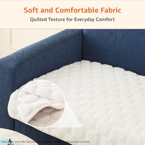 Image of Amazon Basics Quilted Sofa Cover for Two Seater, Playful Polka Dots, Non-Slip Sofa Pad, 70x120 cm, Soft Silicone Grip Dots, 100% Polyester, Machine Washable - Off-White