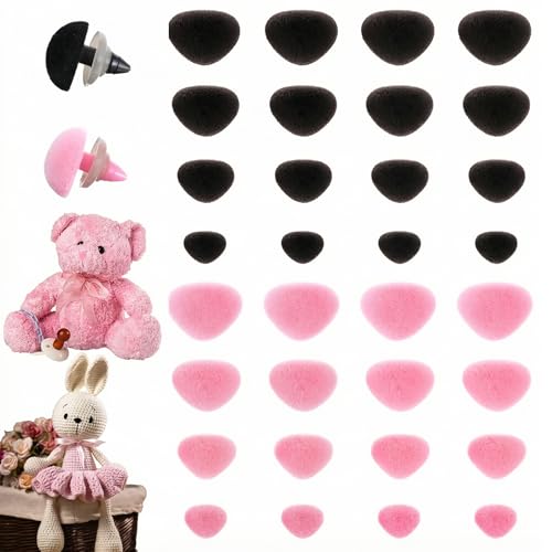cobee 32 Pcs Safety Nose for Crochet Animals 11/15/17/18mm Safety Noses with Washers Pink Black Large Noses for Craft Puppet Plush Accessories