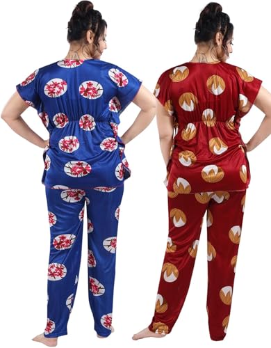Image of Fabme Women's Satin Plain Kaftan Top & Pyjama Set