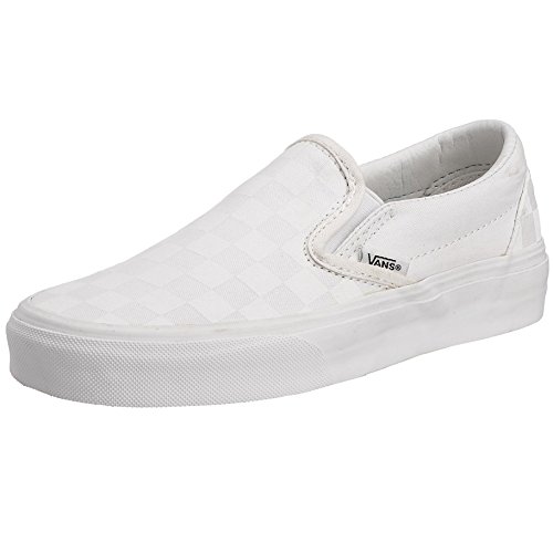 Vans Classic Slip-On, (Checkerboard) True White/True White, Men's Size 4.5 / Women's Size 6