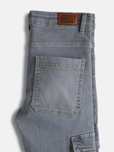 Image of Urbano Juniors Boy's Slim Fit Washed Denim Cargo Jeans with 6 Pockets Stretchable