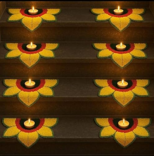 Image of Artificial Flower Wedding Haldi Platter Decoration Petal Rangoli Mat Traditional for Wedding, Haldi, Mehndi, Sankranti Home Decor, 12 inches (Yellow, Pack of 8)