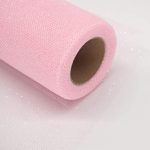 Pink Glitter Tulle Rolls, 6 Inch By 25 Yards Sparkle Fabric Ribbon For Diy Tutu Skirt Sewing Bow Wedding Decorations Craft Supplies #TOP2
