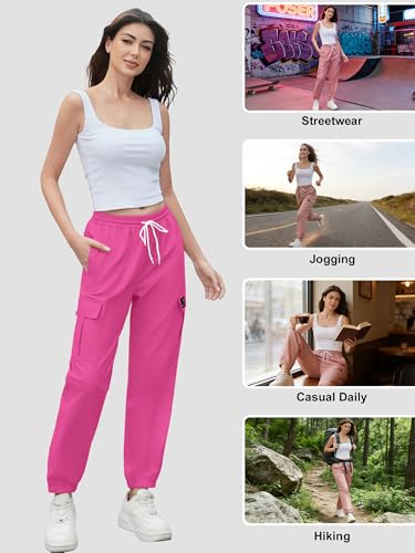 Image of Cromoncent Girls&Womens Cargo Pants Elastic Waist Lightweight Outdoor Jogger Pants, 6 Years - XX-Large