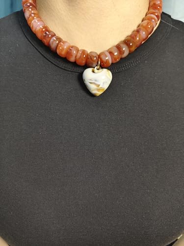 Chunky Colorful Beaded Statement Boho Chokers Necklace Heart Pendant Pink Green Yellow Brown Fashion Jewelry3