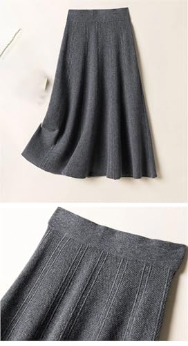 Women Solid Business Loose Wool Skirt Fashion Elastic Waist Solid A-Line Knitted Skirts4