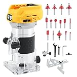 Cordless Wood Palm Router Tool Compatible with Dewalt 20V Battery, 6 Speeds 800W 30000RPM Brushless Hand Palm Router with 15 PCS 1/4" Router Bits Set for Woodworking, Slotting(Battery Not Included)