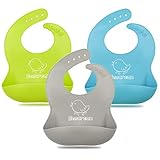 Silicone Bibs for Babies & Toddlers Set of 3, Silicone Baby Bibs for Boy and Girl, Adjustable Soft Waterproof Bibs